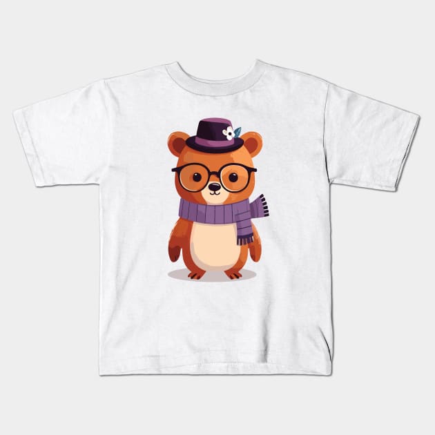 Cute Winter Bear Kids T-Shirt by RORO-ZORO